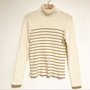 Lauren Ralph Lauren beige gold striped turtleneck